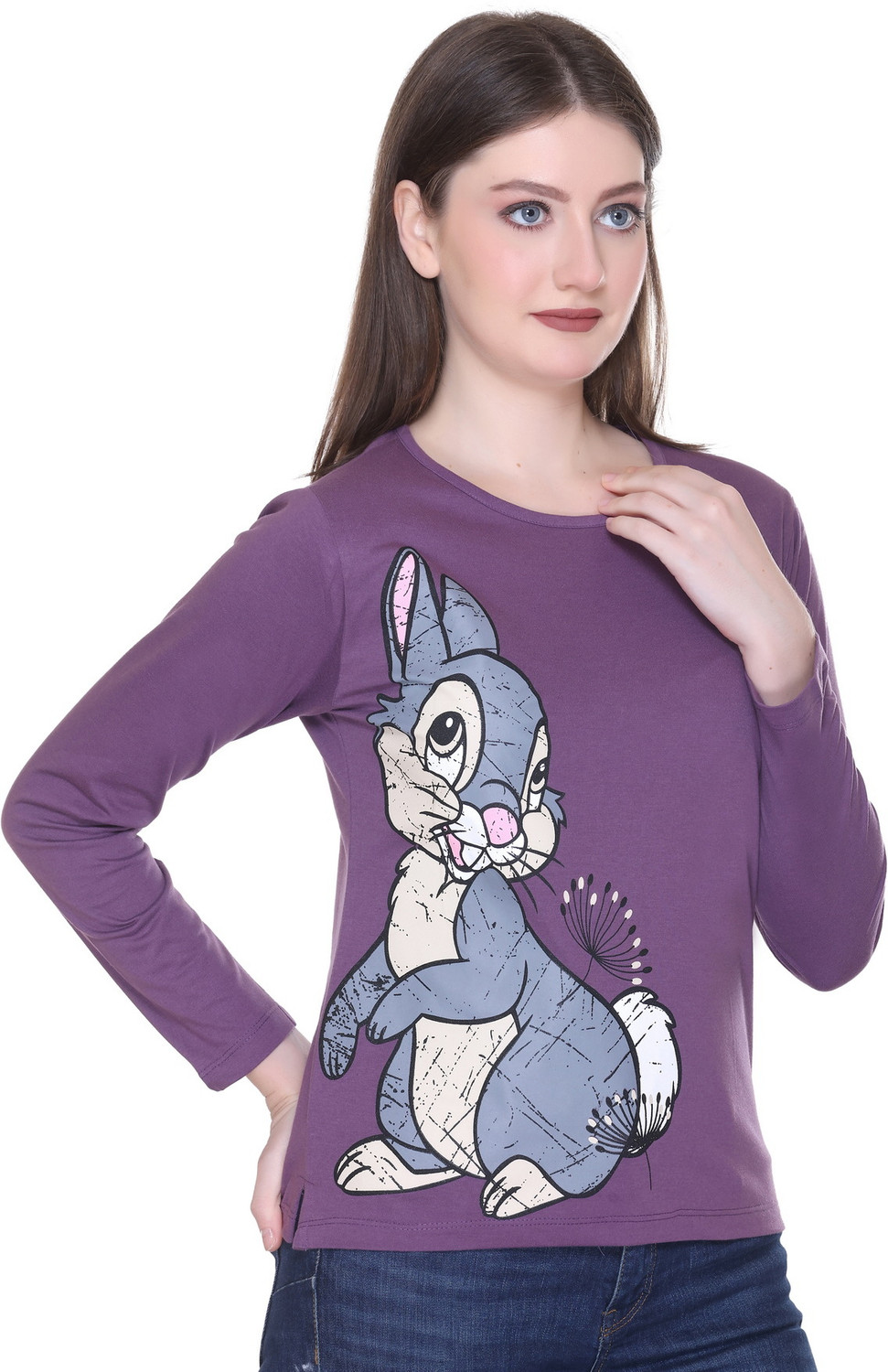 Image of Star Touch Printed Women Round Neck Purple T-Shirt