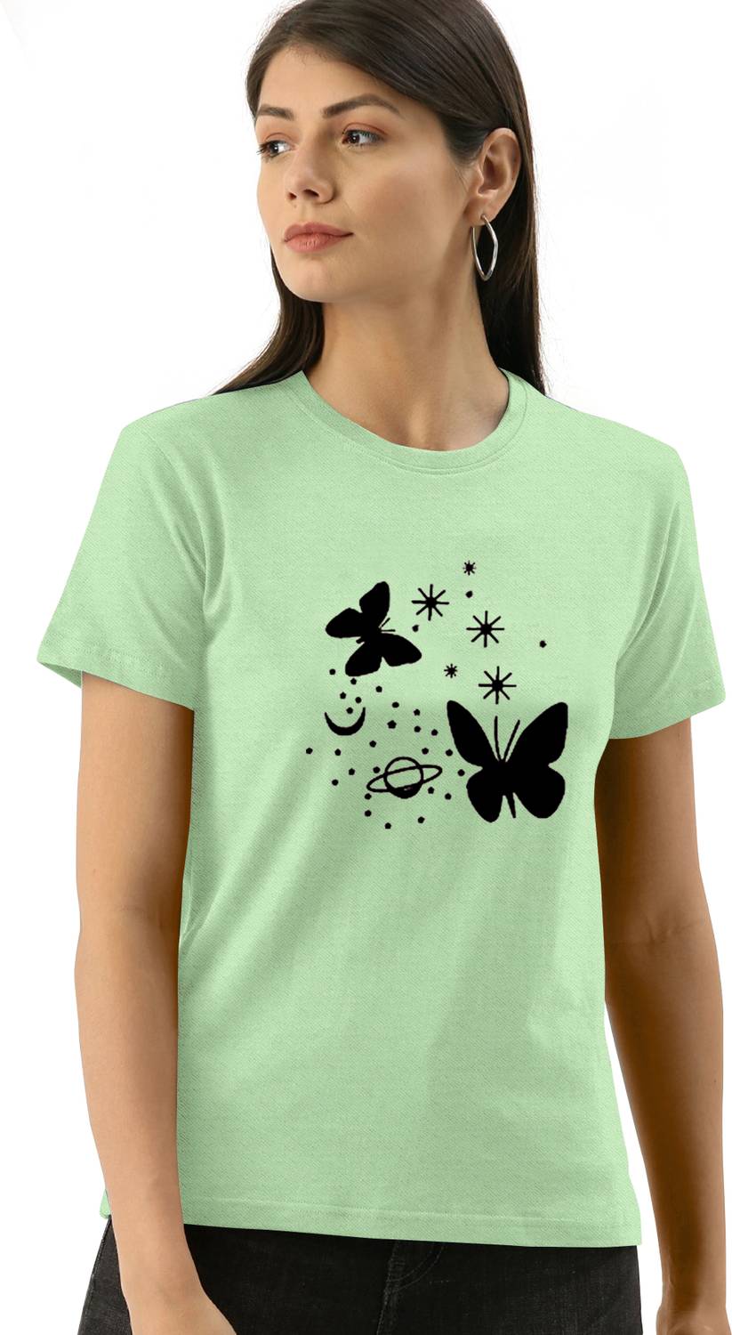 AASHANK Printed Women Round Neck Light Green T-Shirt