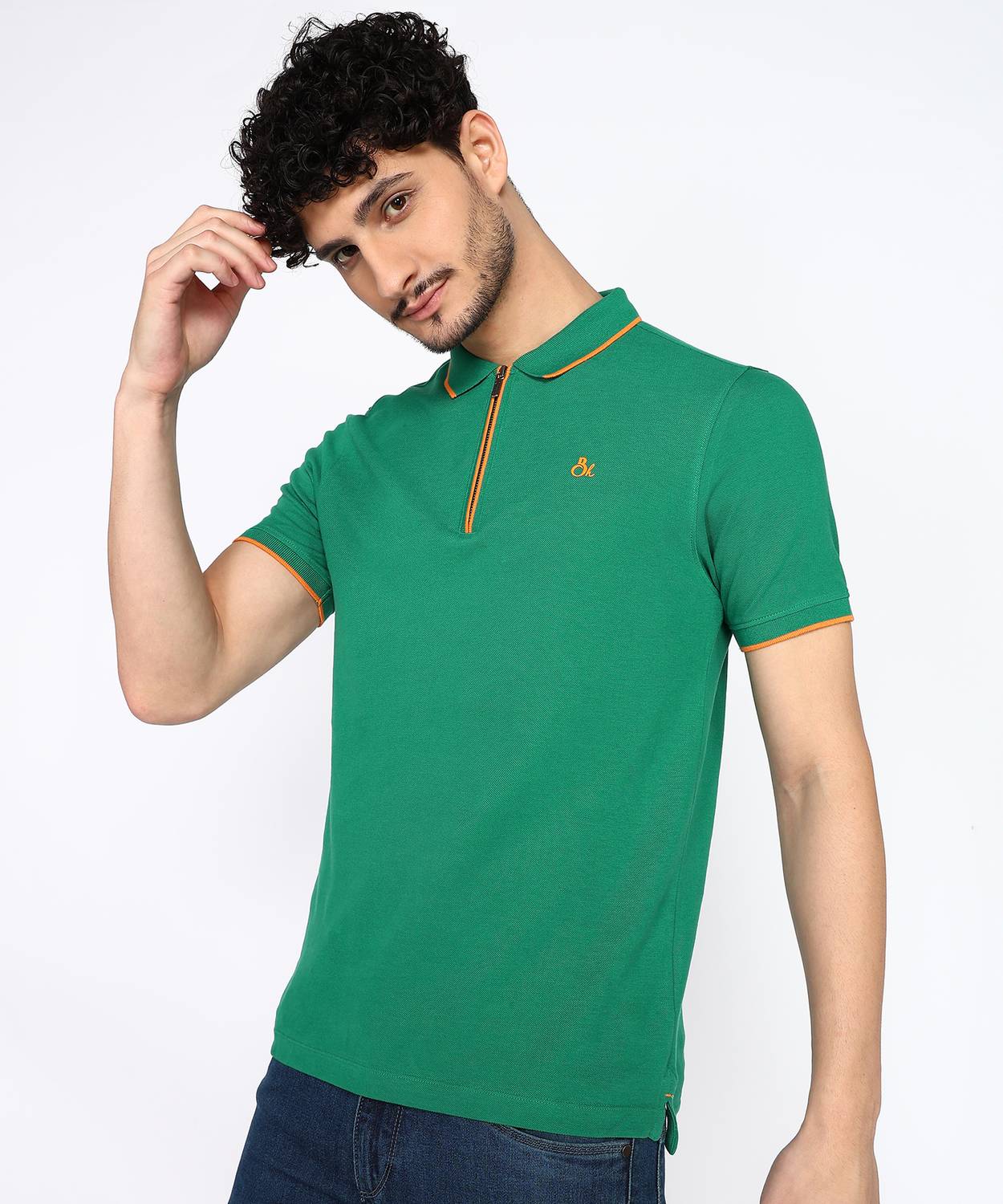 BEING HUMAN Solid Men Polo Neck Green T-Shirt