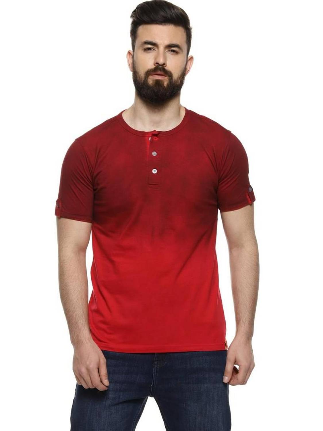 CAHOOT Solid Men Henley Neck Maroon T-Shirt