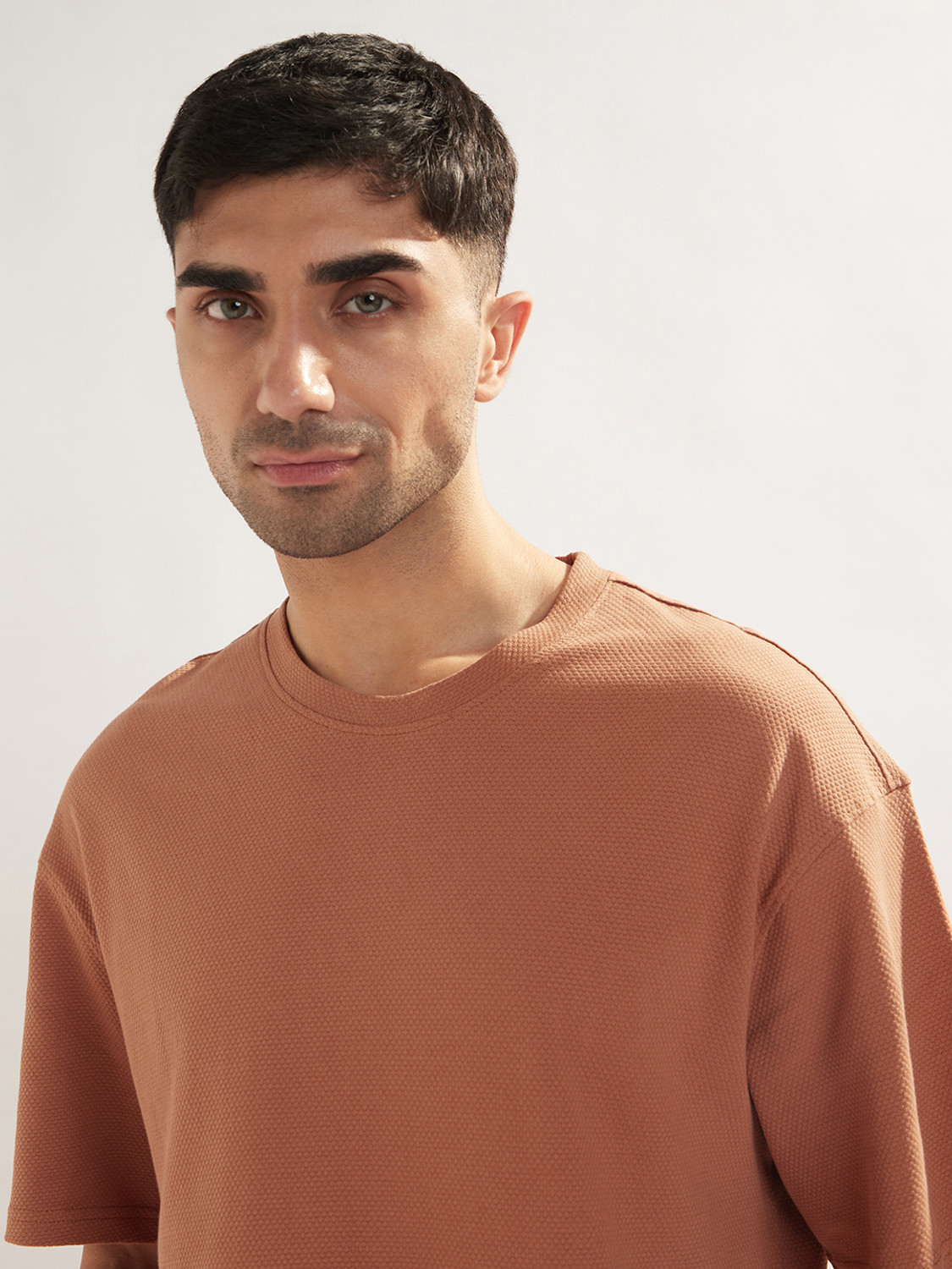 Image of NOBERO Men Solid Crew Neck Pure Cotton Brown T-Shirt