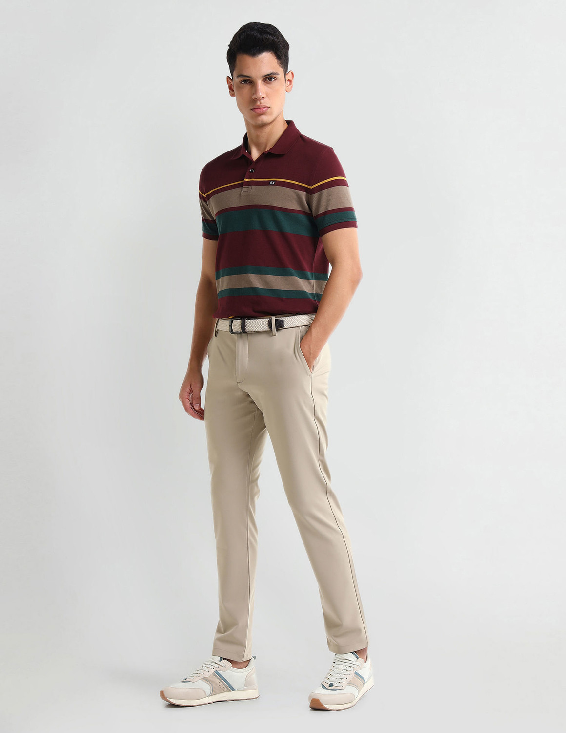 Image of ARROW Striped Men Polo Neck Multicolor T-Shirt