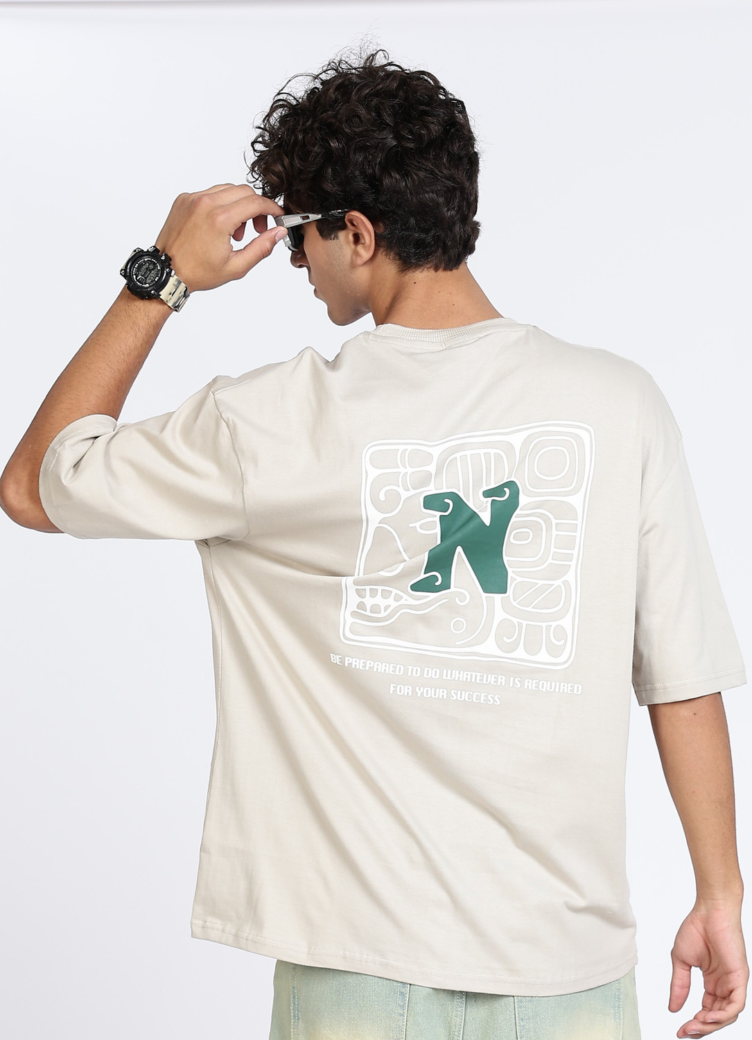 Image of Color Hunt Printed Men Round Neck White T-Shirt