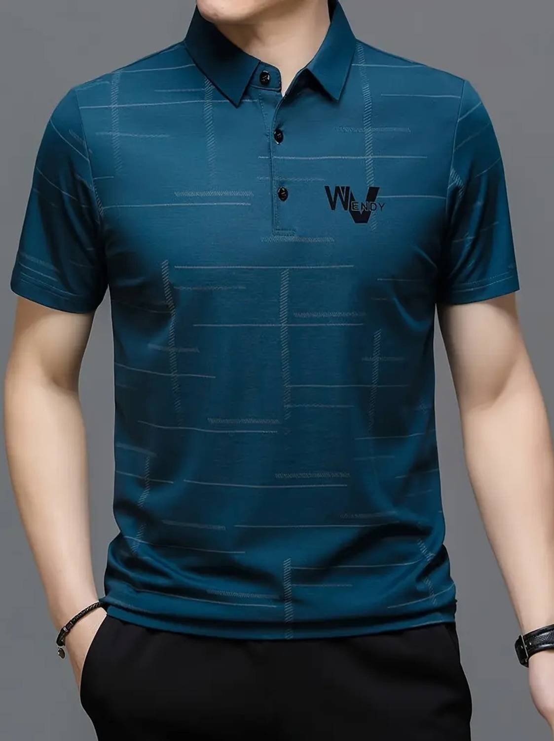 NAUGHTY Men Blue Striped Polo Neck T-Shirt - Image 1