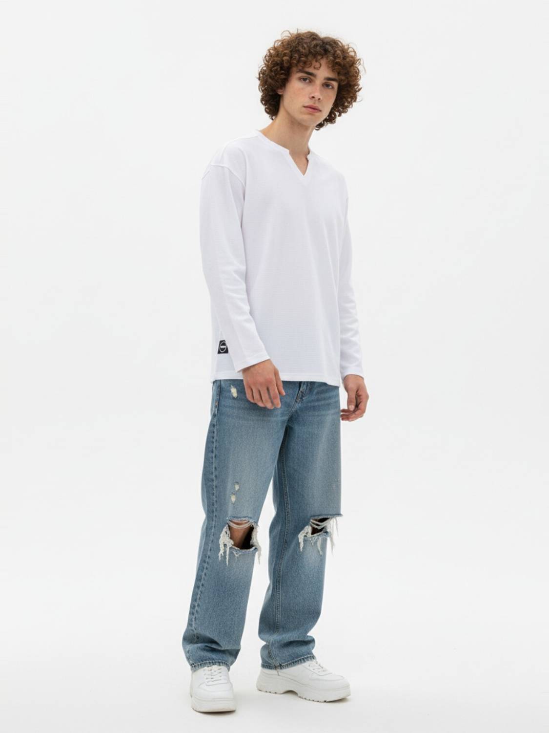 Glitchez Men Henley Neck White T-Shirt - Image 4