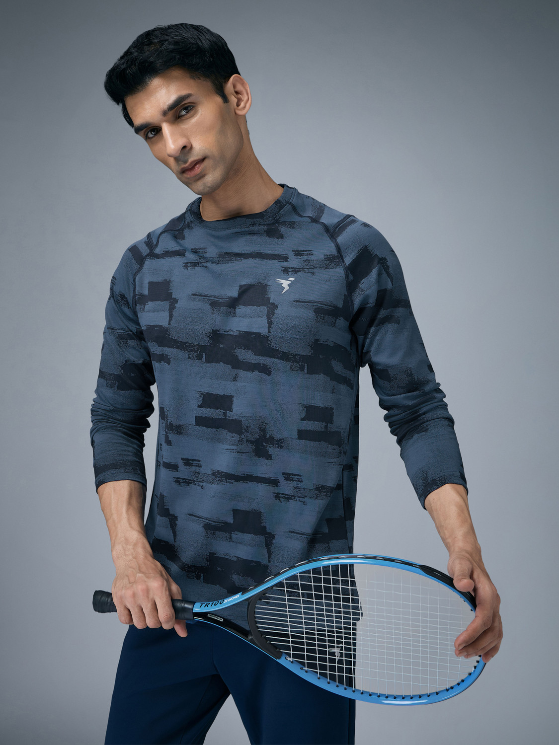 Image of TECHNOSPORT Printed Men Crew Neck Navy Blue T-Shirt