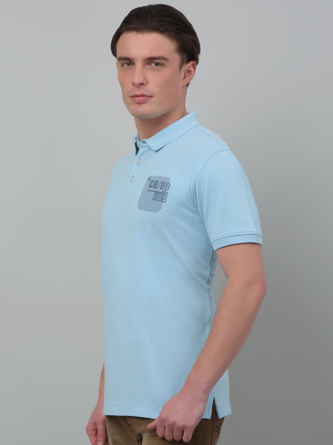 Image of CANTABIL Colorblock Men Polo Neck Blue T-Shirt
