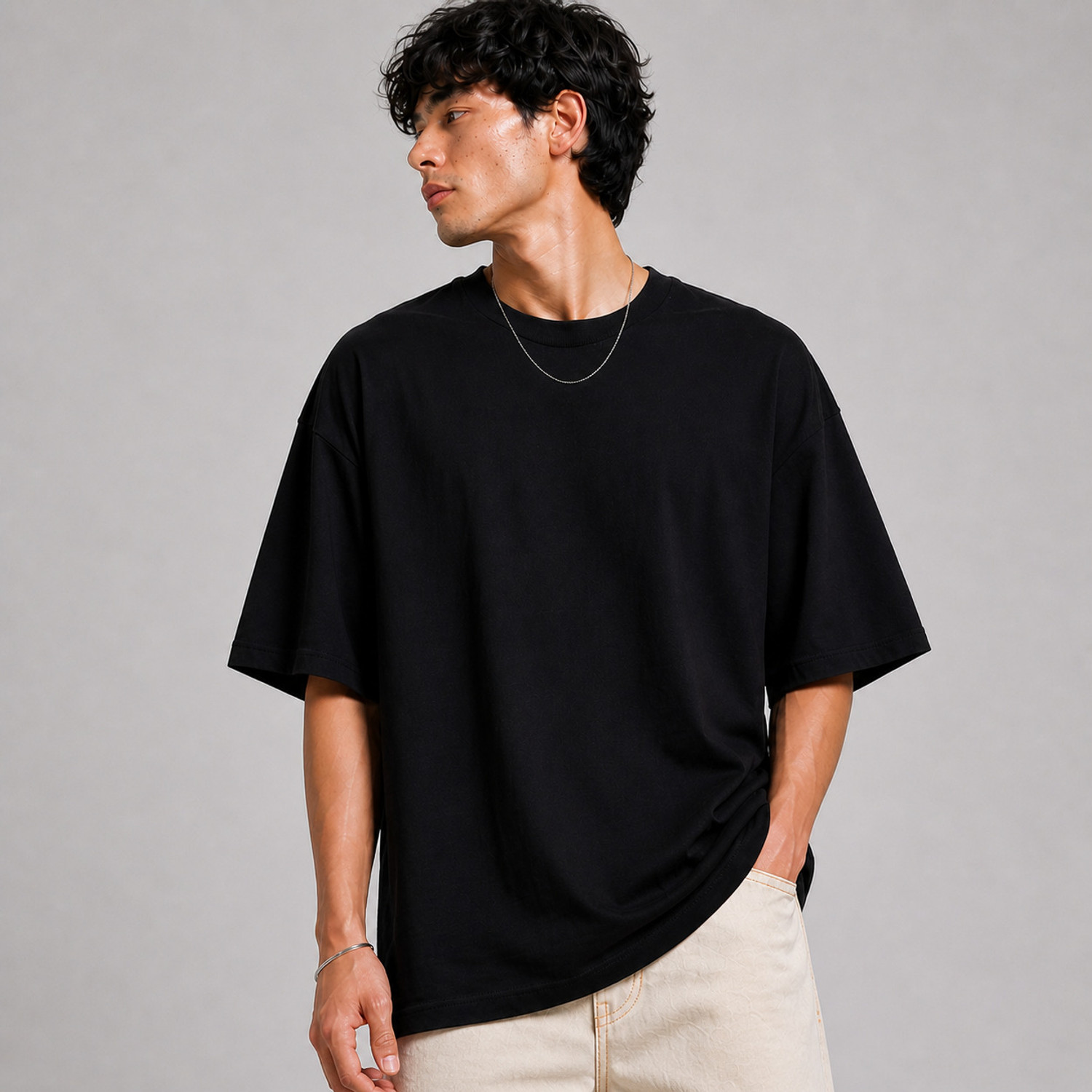 Image of Greyscale Printed Men Round Neck Black T-Shirt