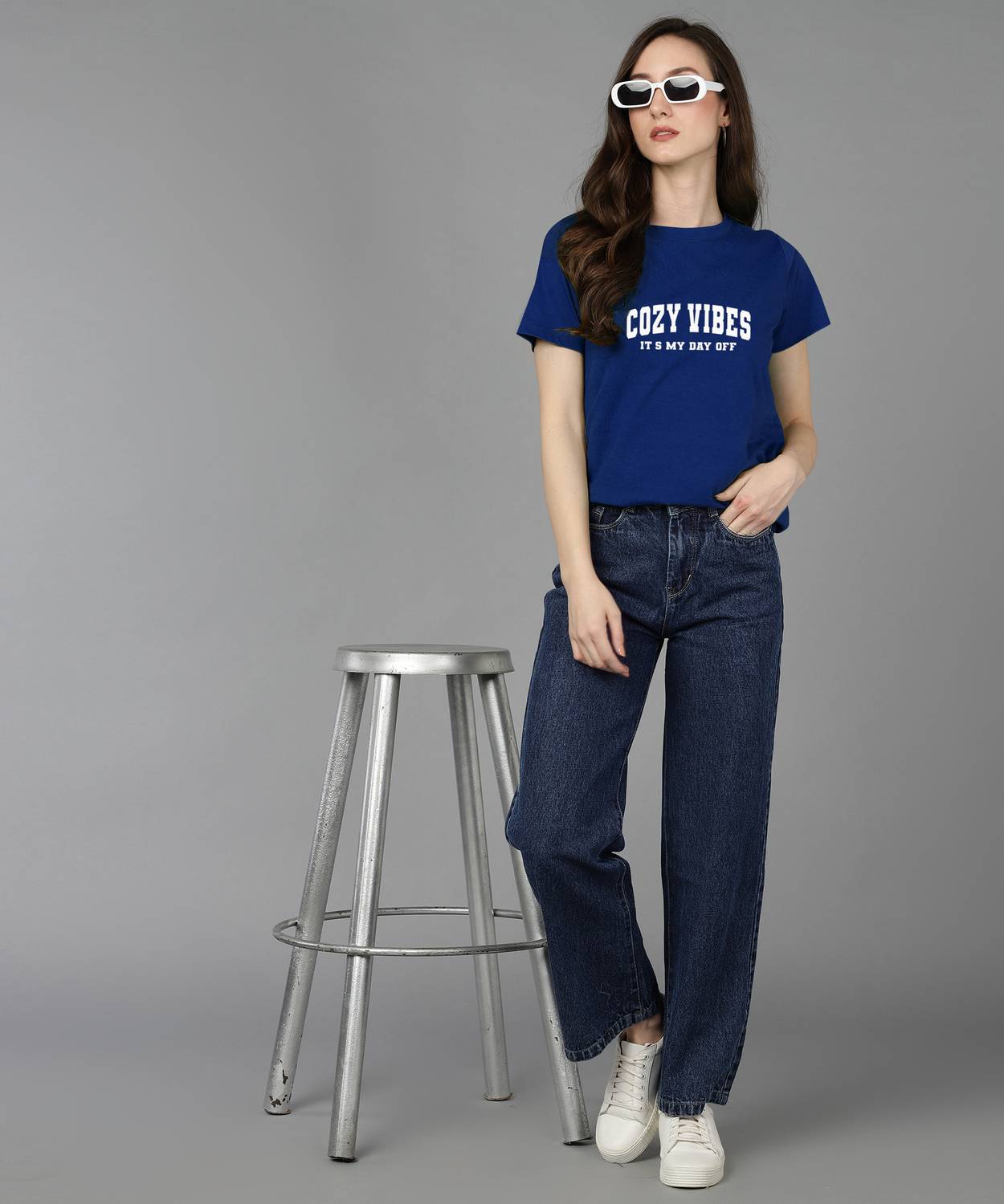 Adyavastram Printed Women Round Neck Blue T-Shirt
