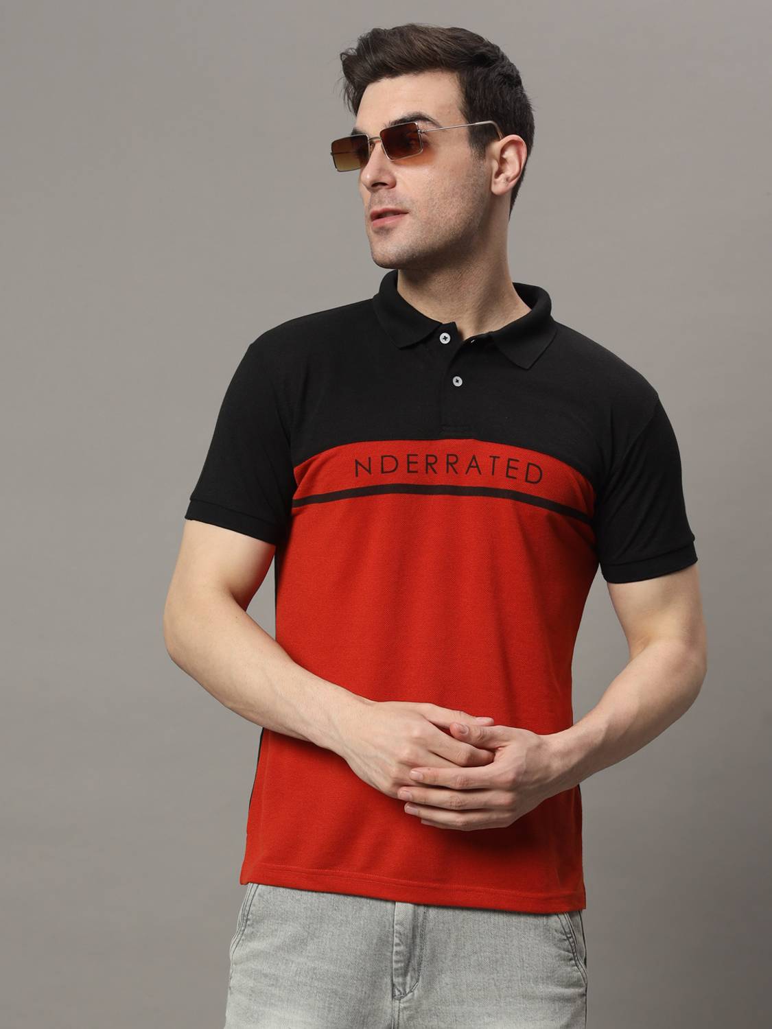 The Million Club Men Colorblock Polo Neck Cotton Blend Black T-Sh