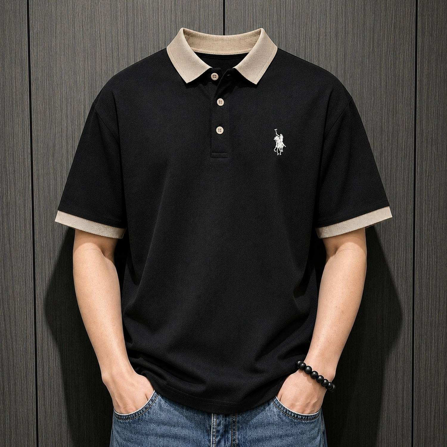 DLooK Designer Printed Men Polo Neck Black T-Shirt - Image 1