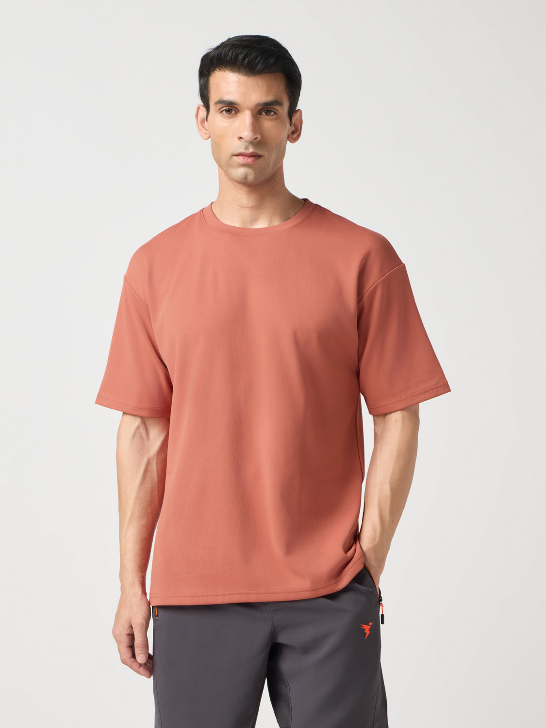 Image of TECHNOSPORT Solid Men Crew Neck Orange T-Shirt