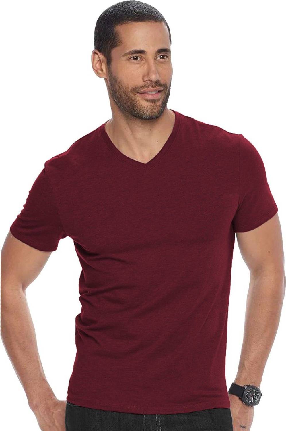 ADRO Solid Men V Neck Maroon T-Shirt