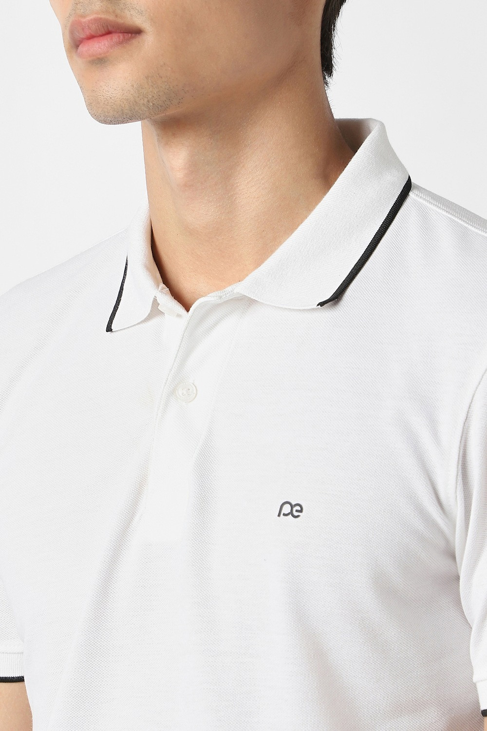 Image of PETER ENGLAND Solid Men Polo Neck White T-Shirt