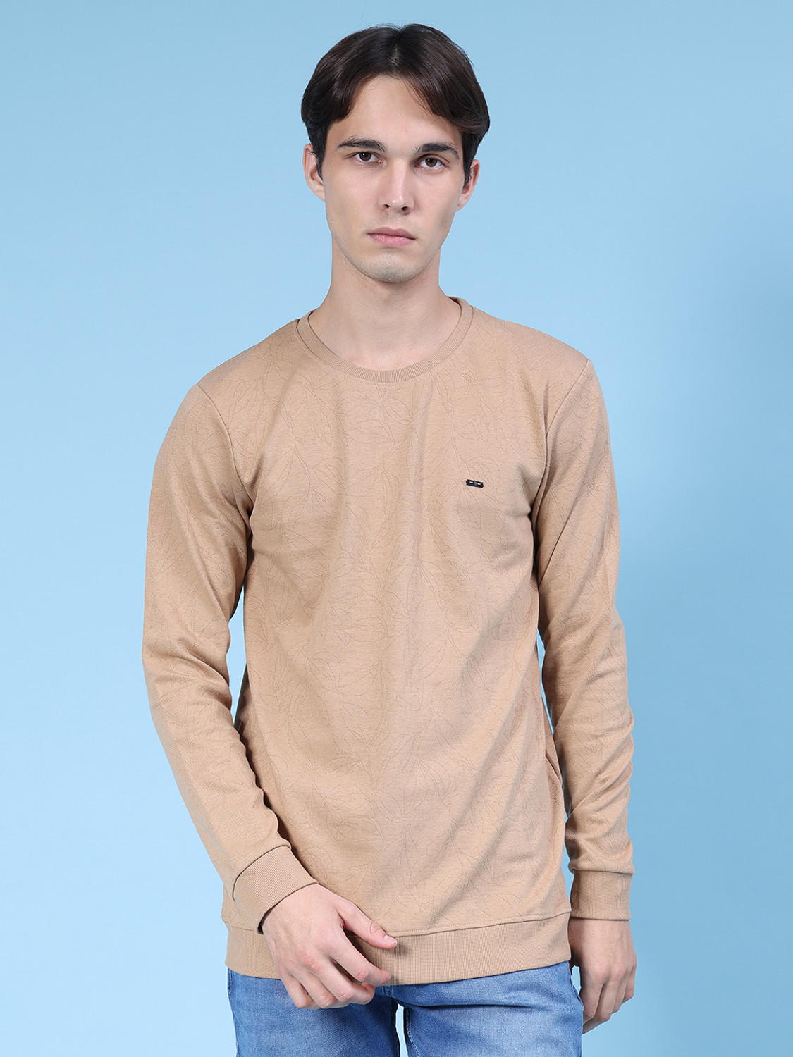 Image of V-MART Solid Men Round Neck Beige T-Shirt
