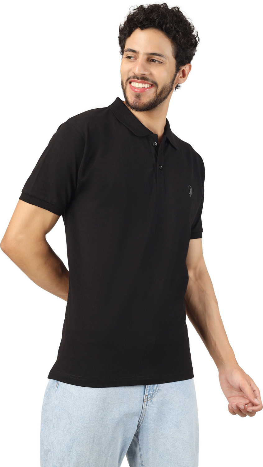 Image of BlueFicus Solid Men Polo Neck Black T-Shirt