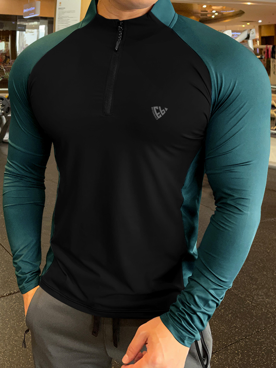 Image of EyeBogler Colorblock Men Zip Neck Multicolor T-Shirt