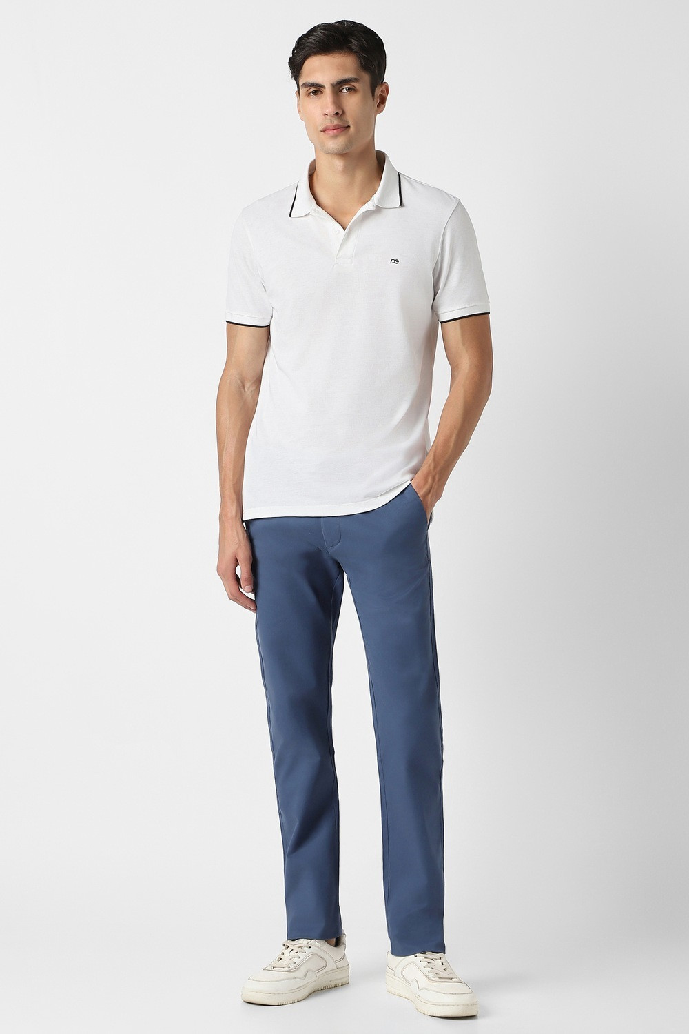 Image of PETER ENGLAND Solid Men Polo Neck White T-Shirt