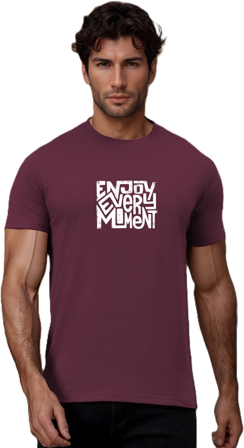 BlueFicus Printed Men Round Neck Maroon T-Shirt