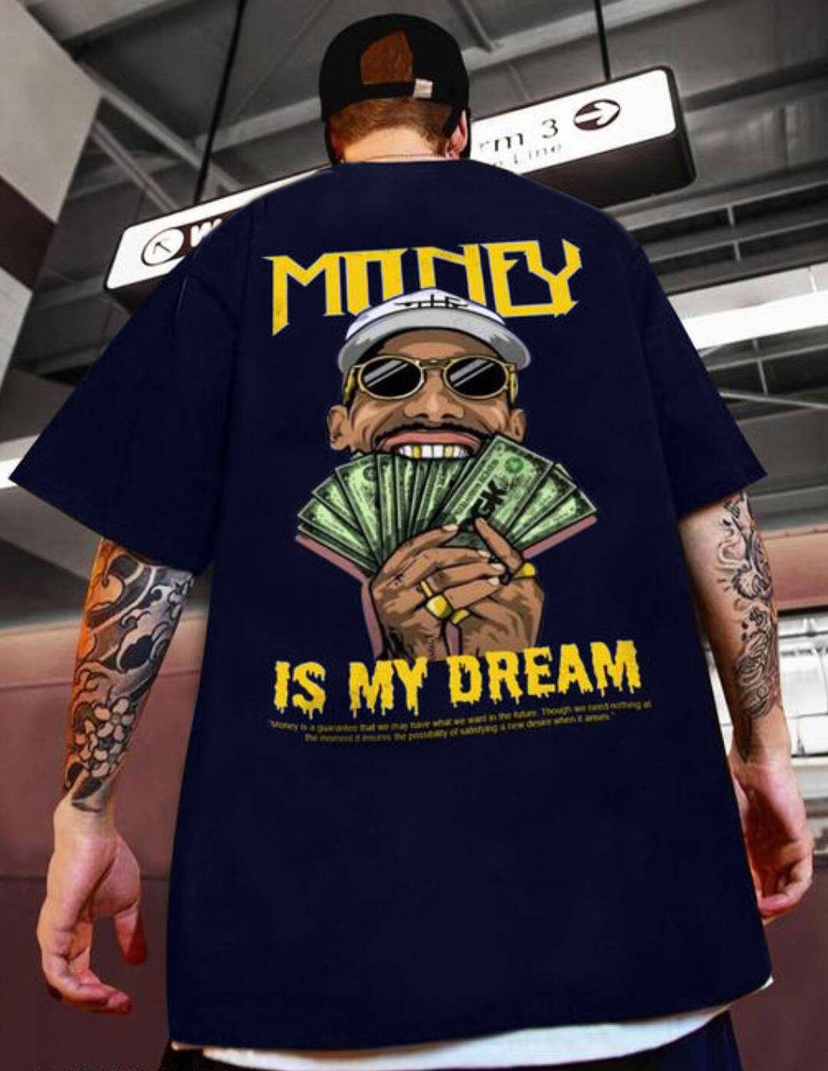 deslizar Men Printed, Typography Round Neck Cotton Blend Navy Blu