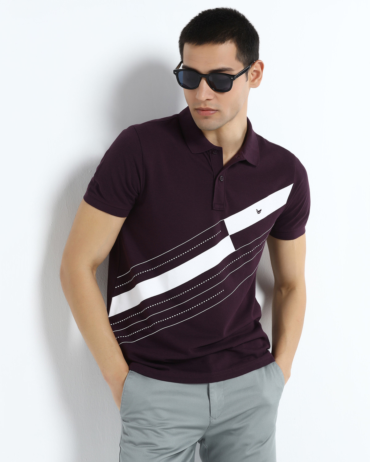 Image of Blackberrys Printed Men Polo Neck Maroon T-Shirt