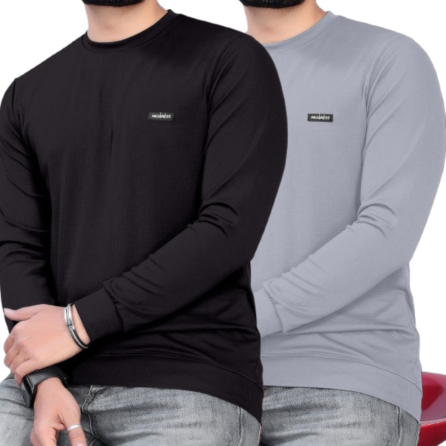 Image of sti Solid Men Round Neck Black, Grey T-Shirt