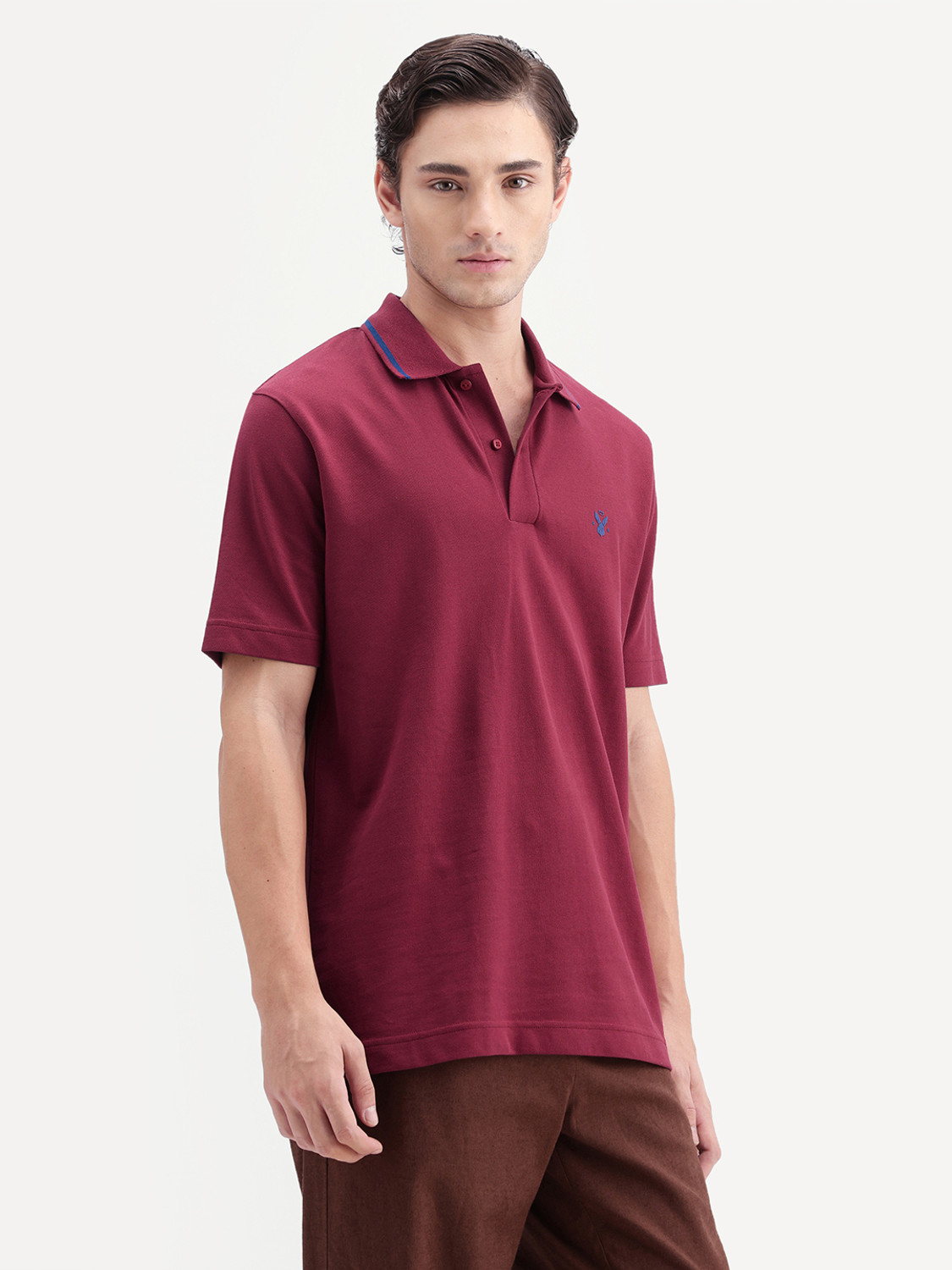 Image of RARE RABBIT Solid Men Polo Neck Red T-Shirt