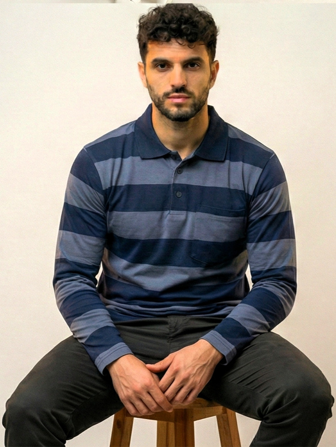 Image of Alvin Striped Men Polo Neck Grey T-Shirt
