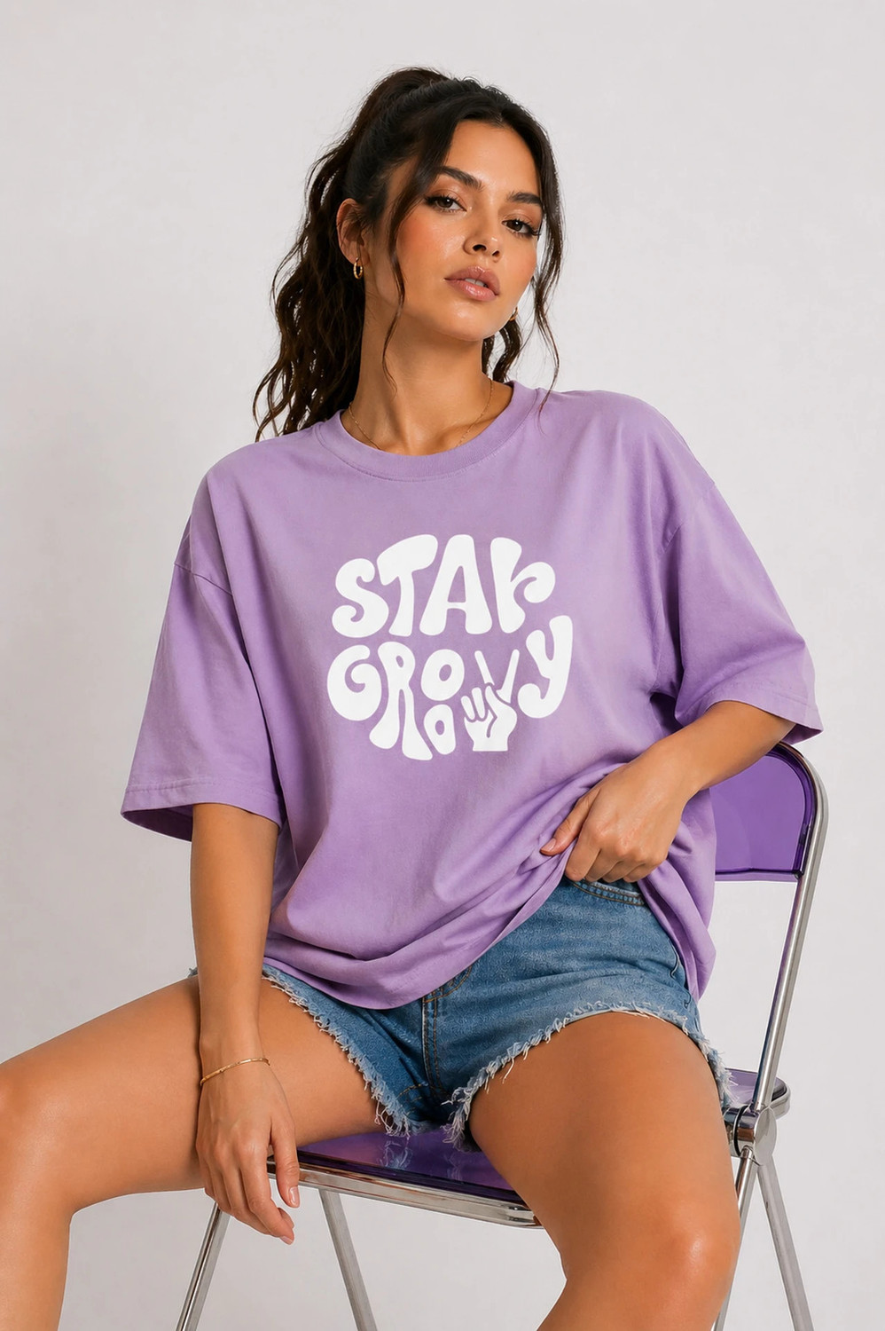 Image of GeetaKashiStore Abstract Women Round Neck Reversible Purple T-Shirt