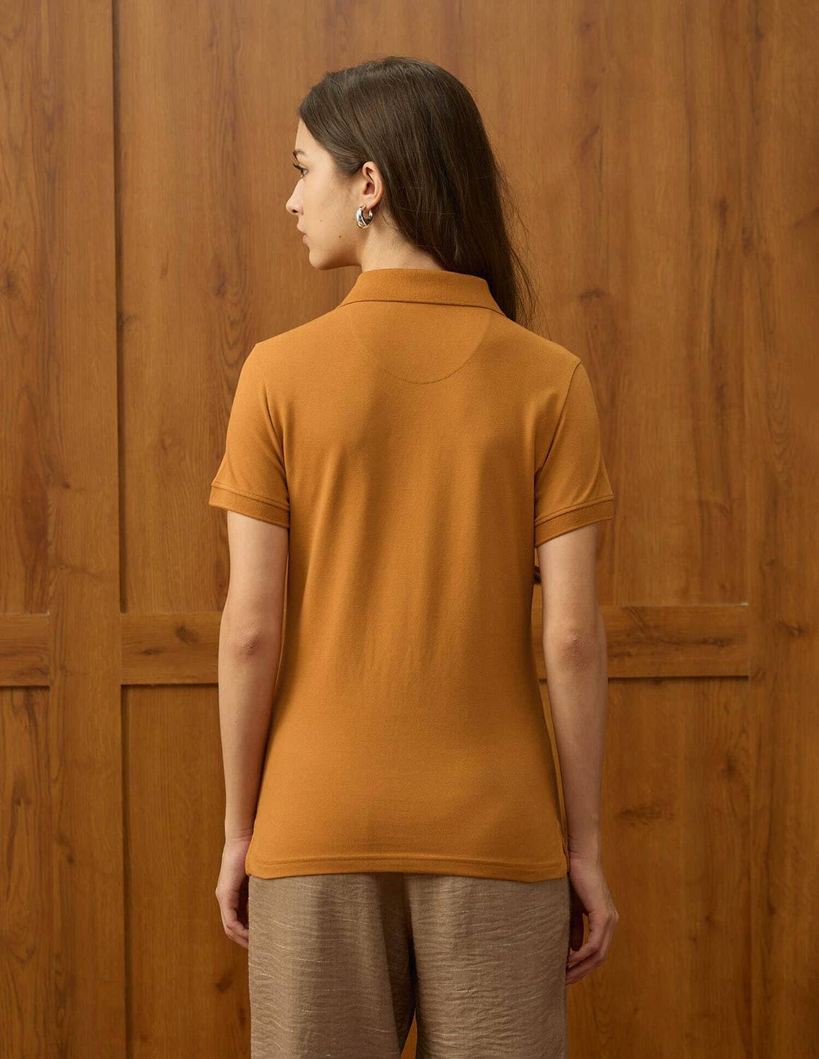 U.S. POLO ASSN. Women Orange Polo Neck T-Shirt - Image 5