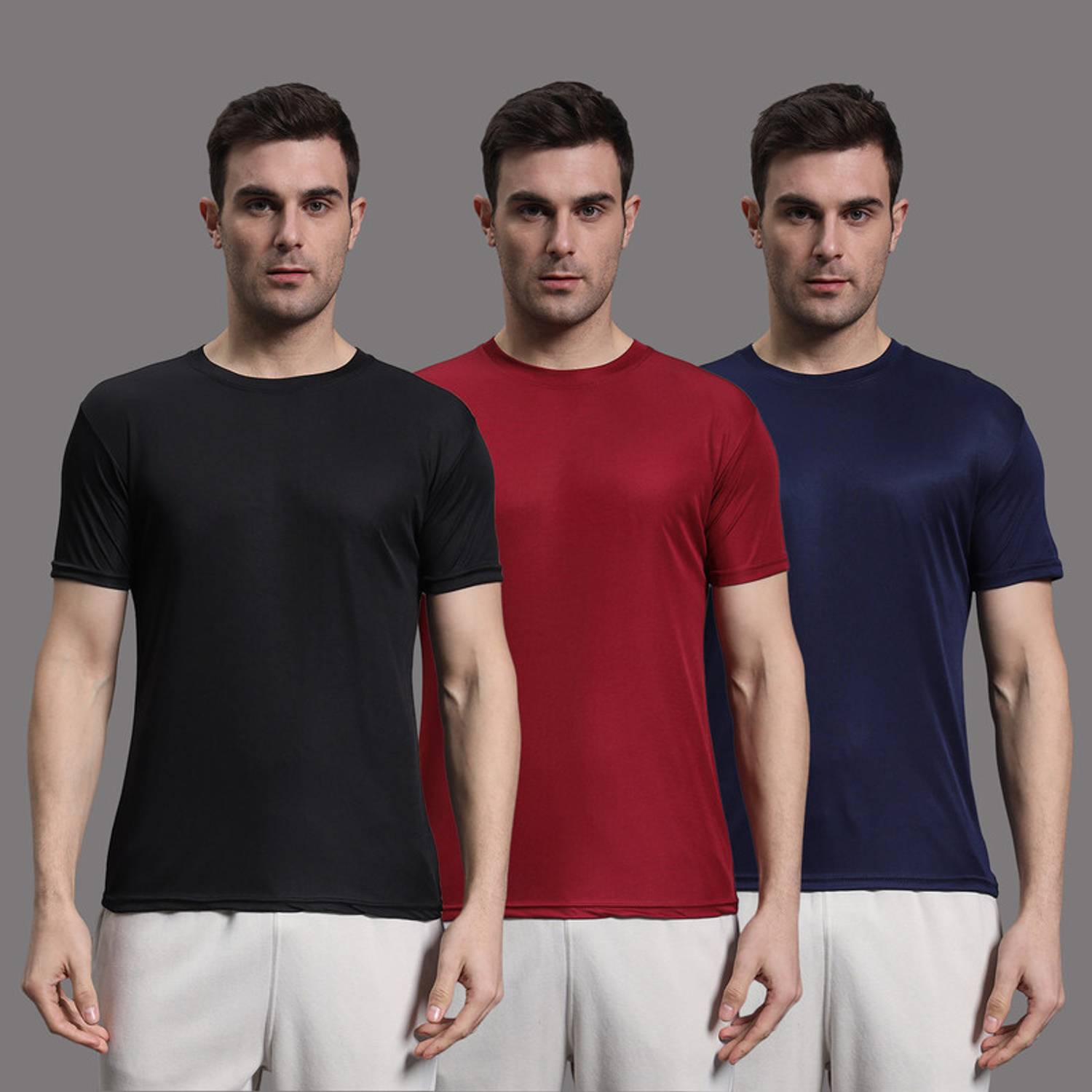 InkTees Pack of 3 Men Solid Round Neck Polyester Multicolor T-Shi