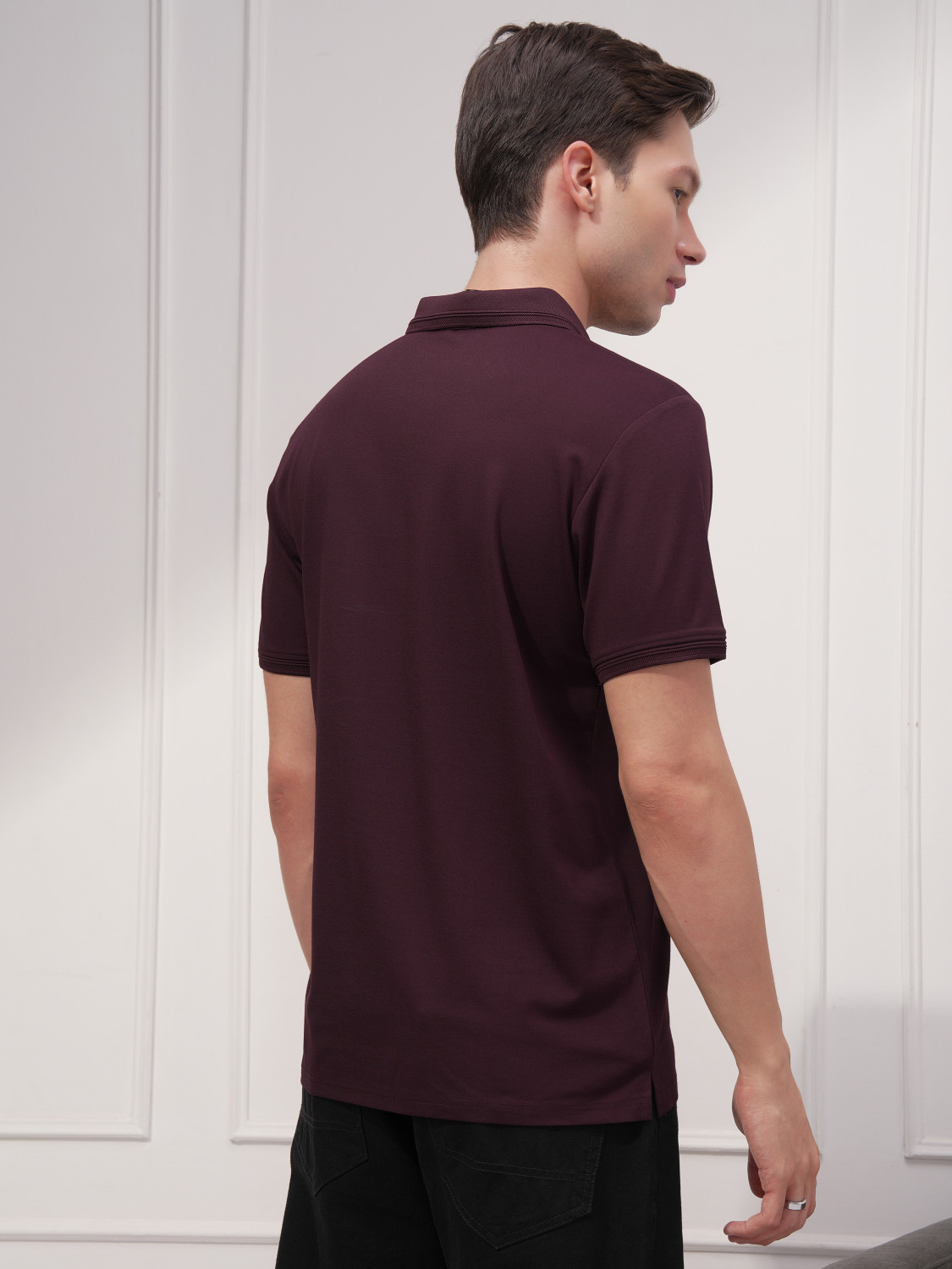 Image of HIGHLANDER Solid Men Polo Neck Maroon T-Shirt