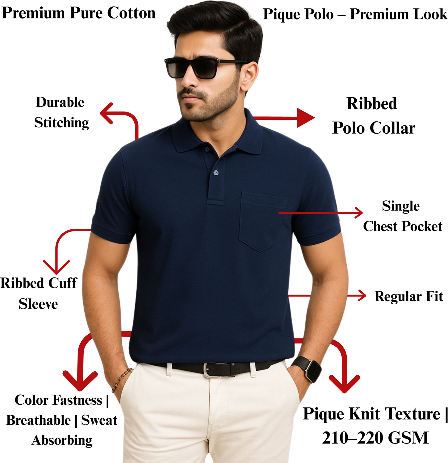 Image of SHARX TRENDS Solid Men Polo Neck Black, Navy Blue T-Shirt