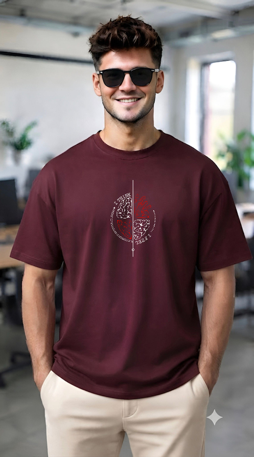 Image of UrGear Printed Men Round Neck Maroon T-Shirt