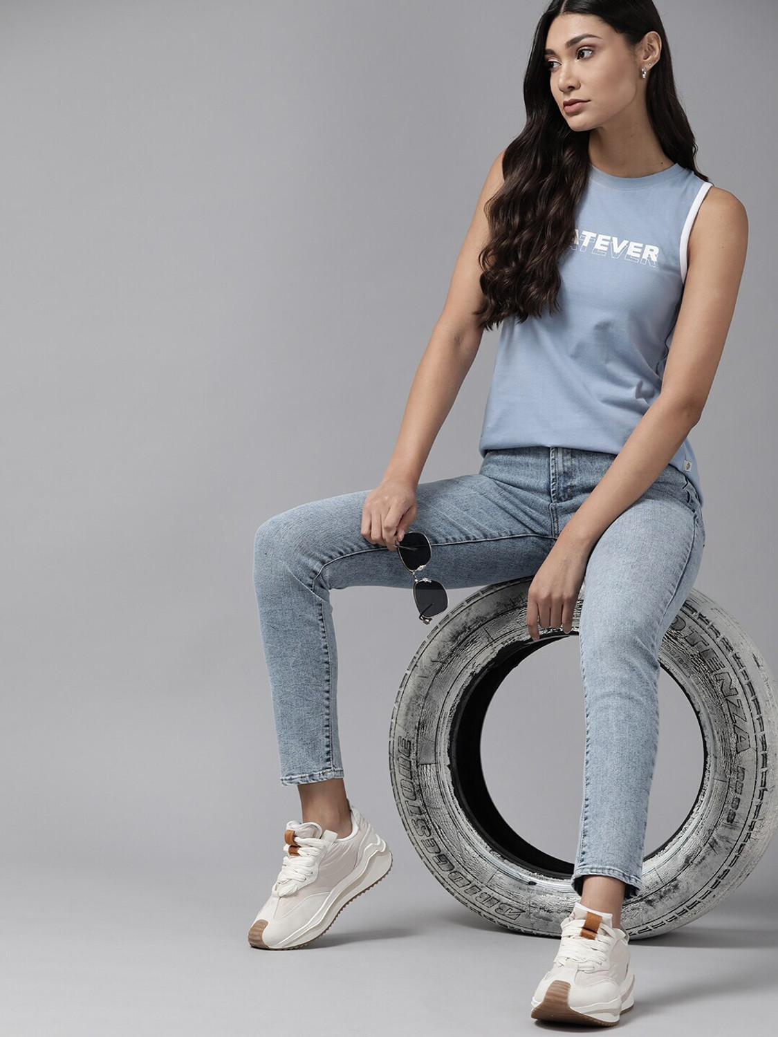 Image of Roadster Printed Women Round Neck Blue T-Shirt