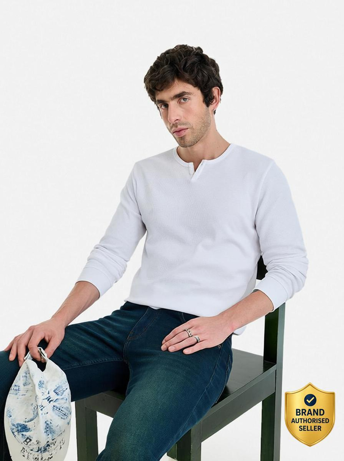 Image of Snitch Solid Men Crew Neck White T-Shirt