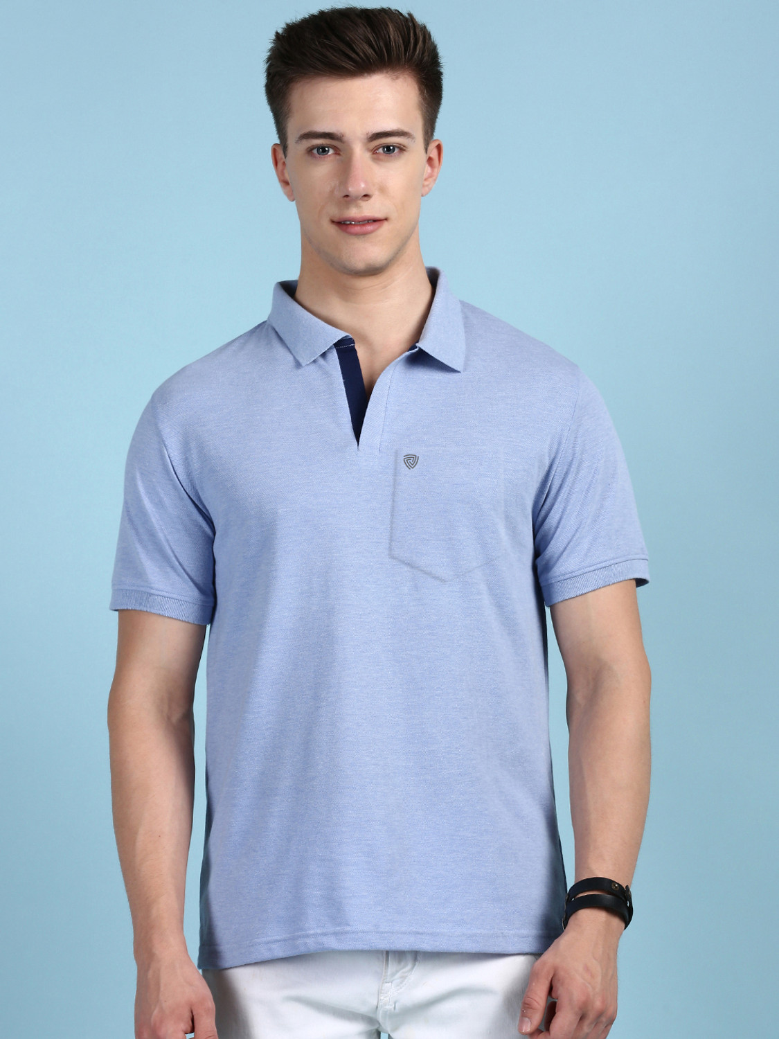 Image of LUX cozi Solid Men Polo Neck Blue T-Shirt
