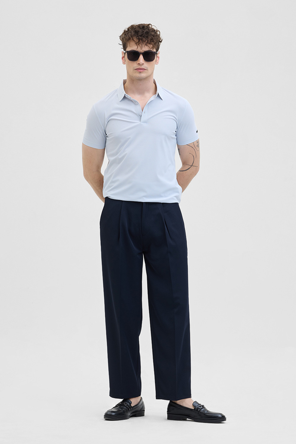 Image of Snitch Solid Men Polo Neck Light Blue T-Shirt