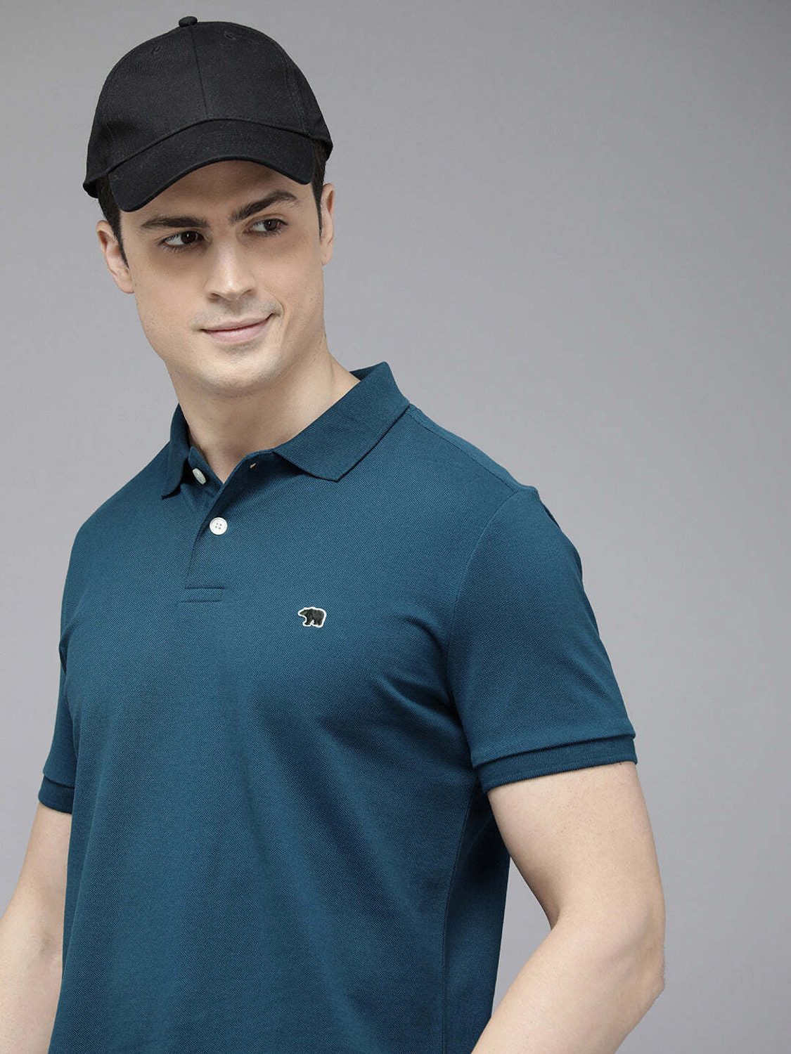 Image of THE BEAR HOUSE Solid Men Polo Neck Blue T-Shirt