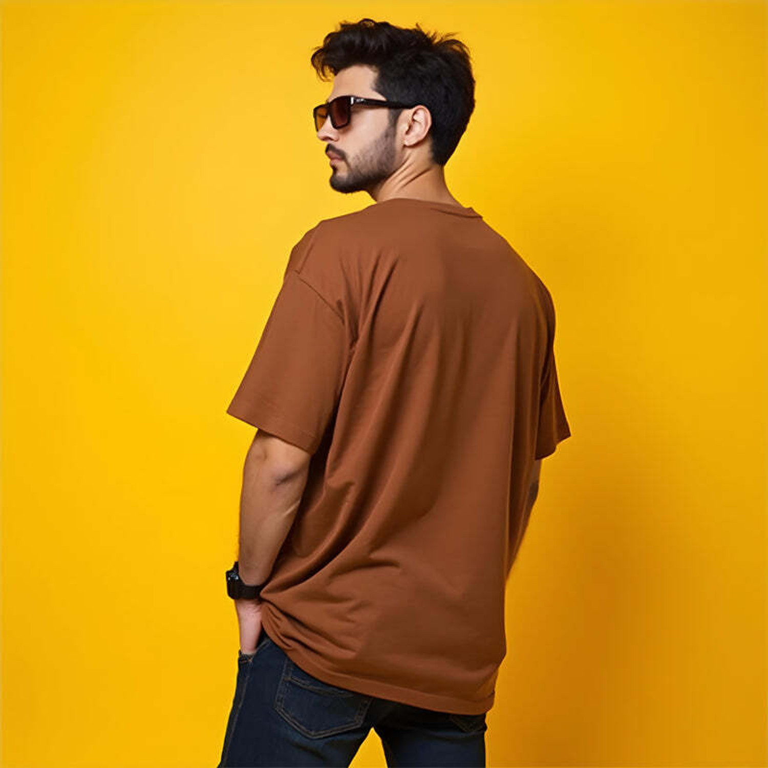 Image of Knite wolf Solid Men Round Neck Brown T-Shirt