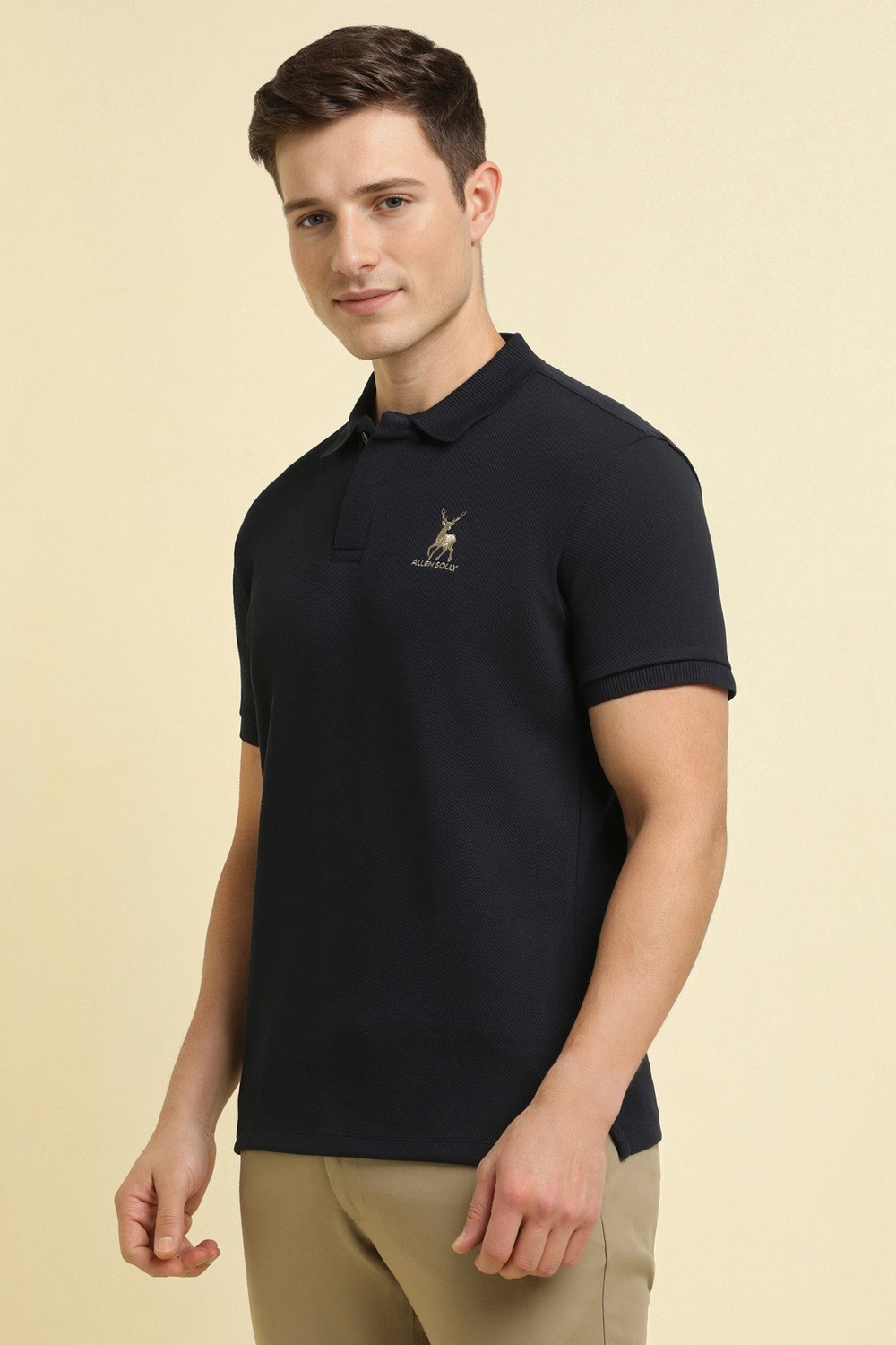 Image of Allen Solly Solid Men Polo Neck Black T-Shirt