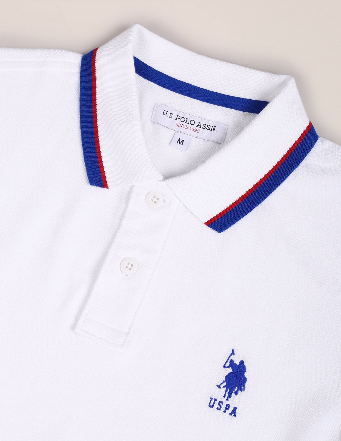 Image of U.S. POLO ASSN. Solid Men Polo Neck White T-Shirt