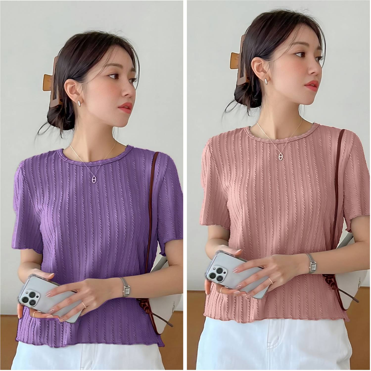 1stLov Self Design Women Round Neck Multicolor T-Shirt