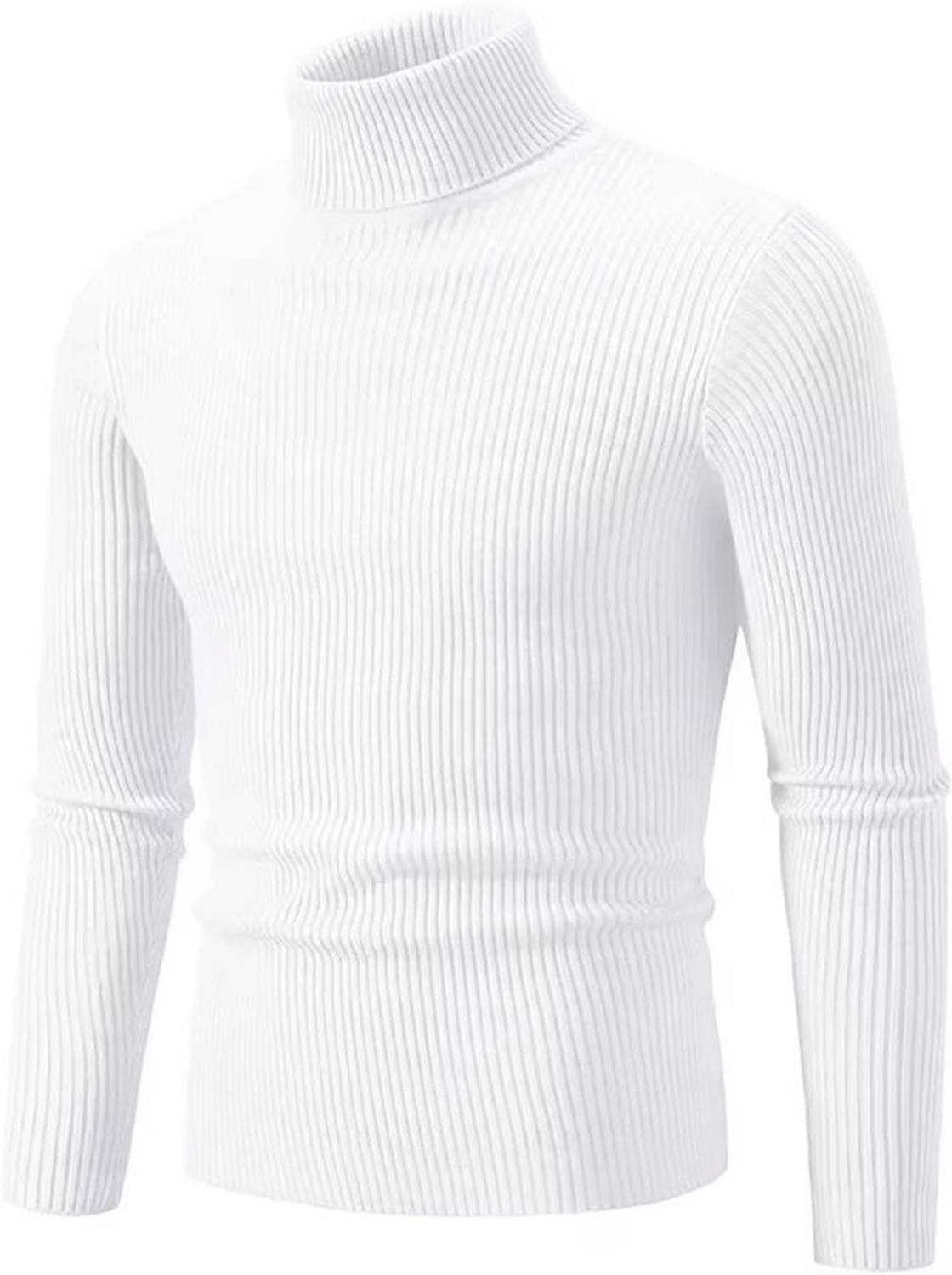 GAARRBLYY Men Striped High Neck Wool Blend White T-Shirt