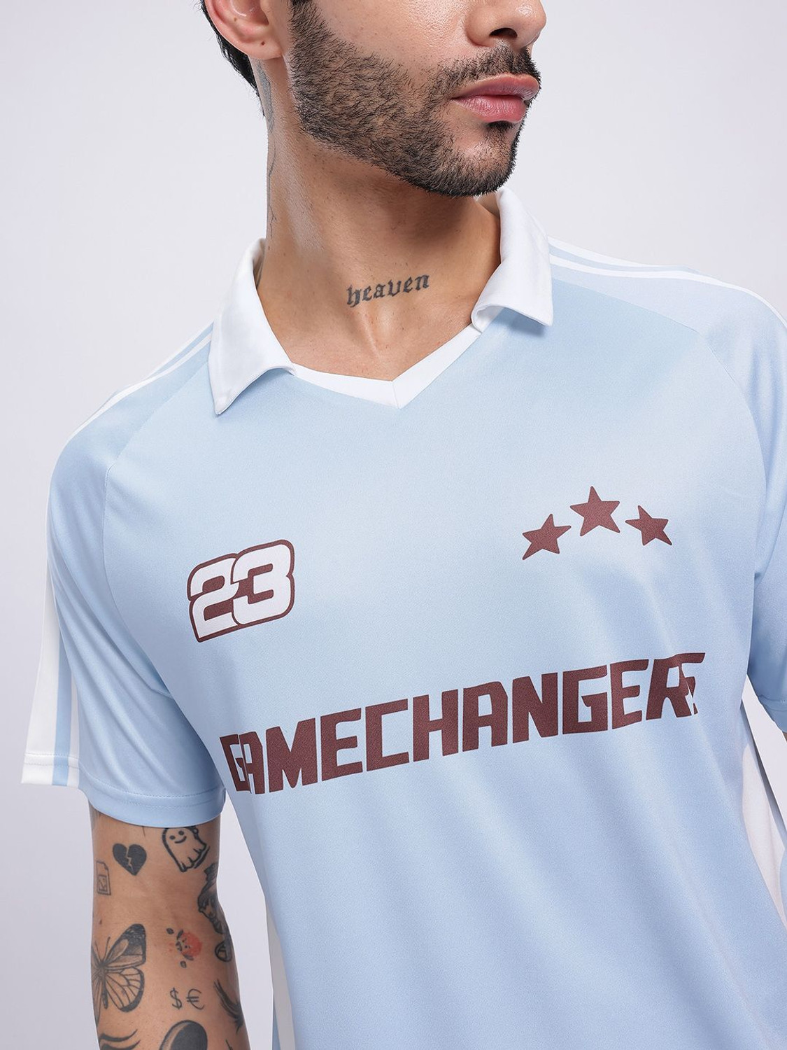 Image of Glitchez Printed Men Polo Neck Blue T-Shirt