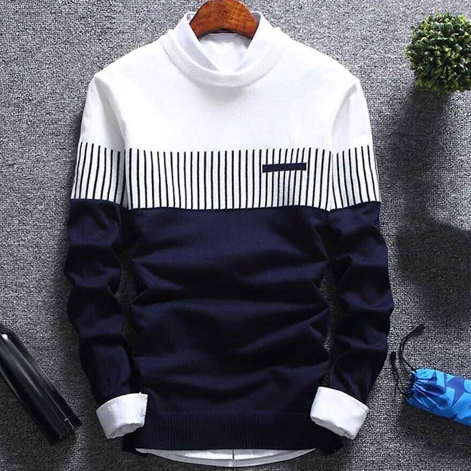 Try This Men Colorblock Round Neck Cotton Blend White, Blue T-Shi