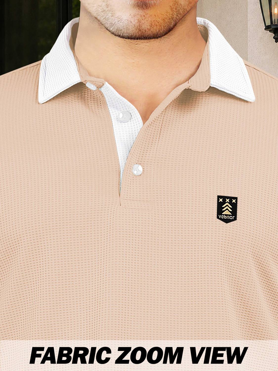 VeBNoR Solid Men Polo Neck Beige T-Shirt - Image 5