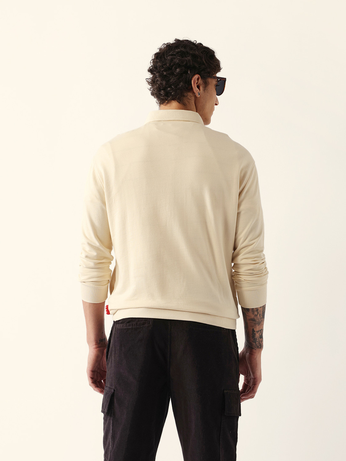 Image of THE BEAR HOUSE Solid Men Polo Neck Beige T-Shirt