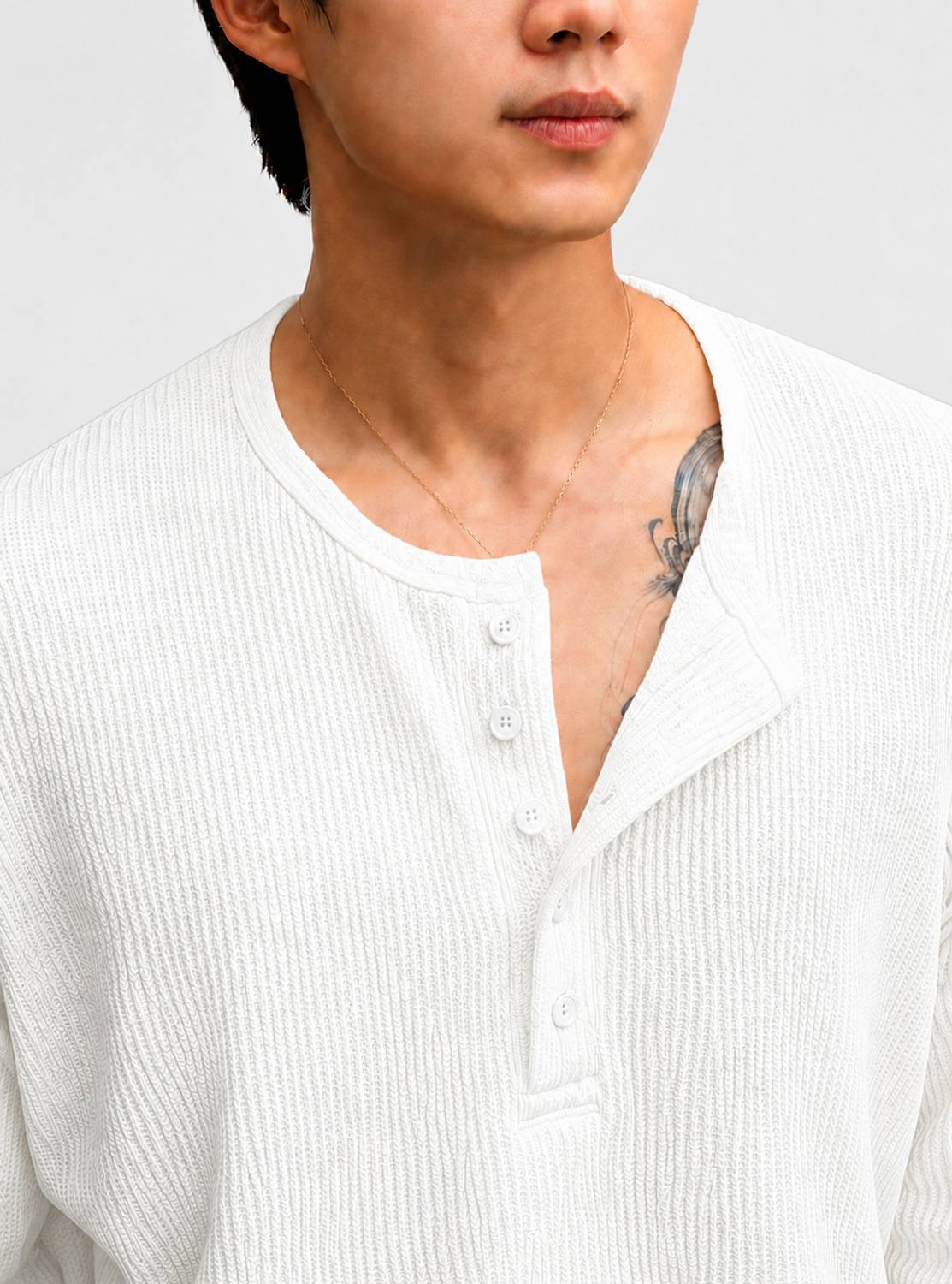 sti Solid Men Henley Neck White T-Shirt - Image 4