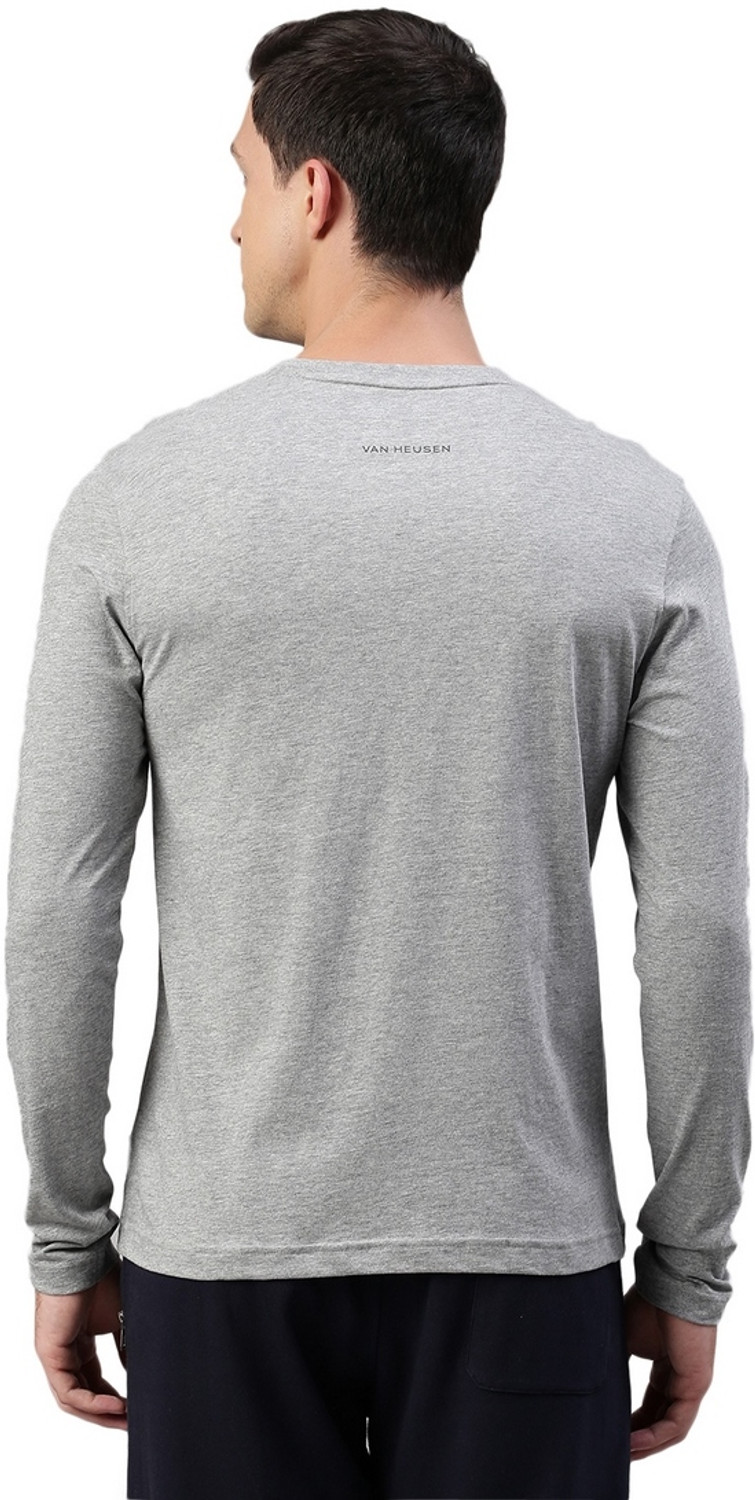 Image of VAN HEUSEN Solid Men Round Neck Grey T-Shirt